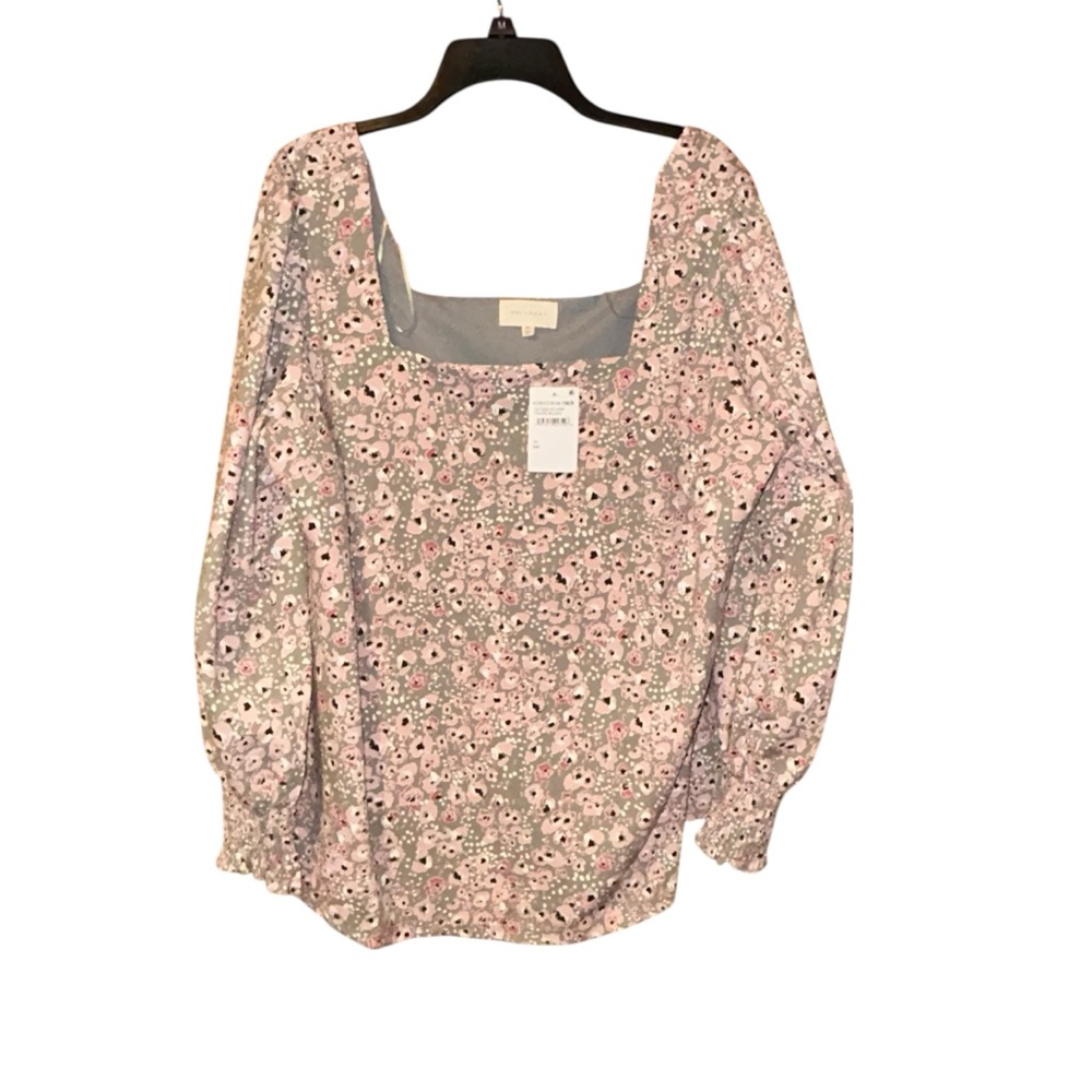 Melloday Women’s Floral Blouse 2X Square Neck Pink Tan NWT Feminine Cottage